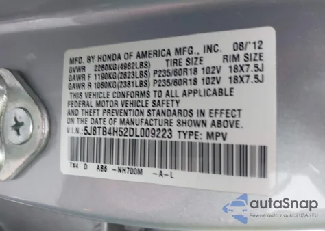 2013 Acura Rdx из США, поврежденный, VIN 5J8TB4H52DL009223